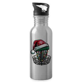 Disc Golf Disc Golfing Disc Golfer Santa Hat - Water bottle with straw - silver - Right