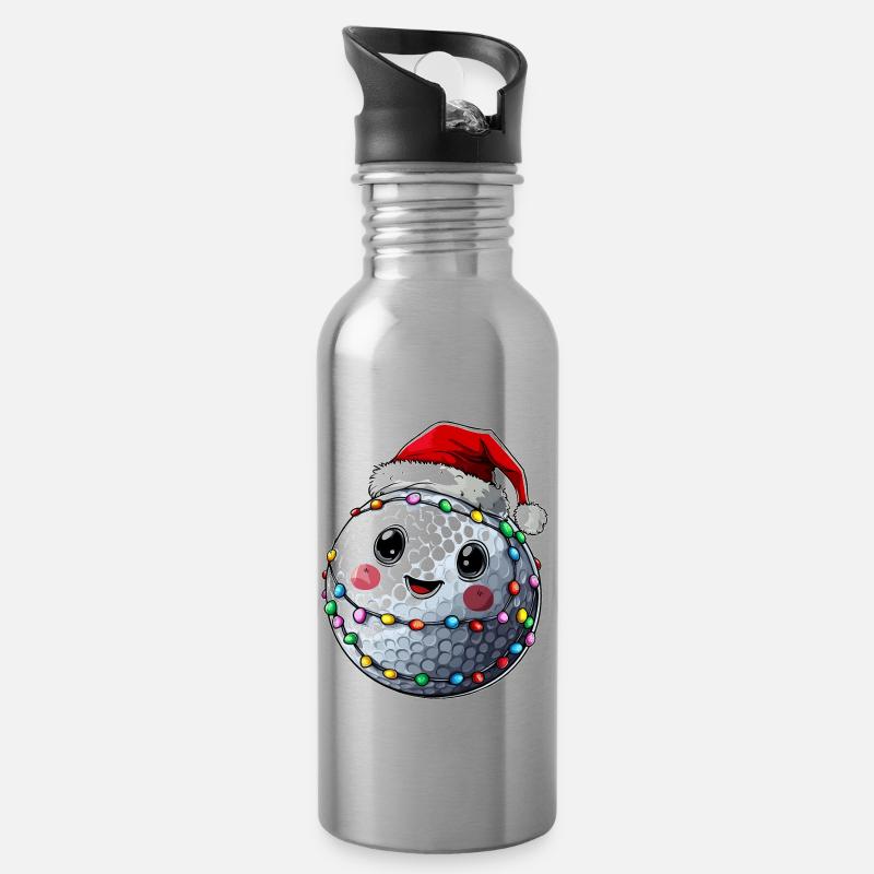 Mignon Golf Balle Golfer Golf Père Noël - Gourde avec paille intégrée - argent clair