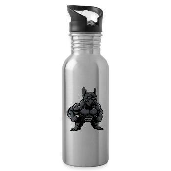Bouledogue français Chien Muscles Fitness - Gourde avec paille intégrée - argent clair - Droite