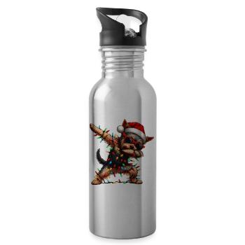 Polka Dot Yorkshire Terrier Dog Yorkie Cute - Water bottle with straw - silver - Right