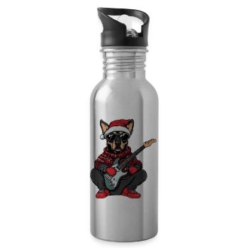 Doberman Hund Weihnachten Rocker Gitarre - Trinkflasche mit integriertem Trinkhalm - Lightsilver - Rechts