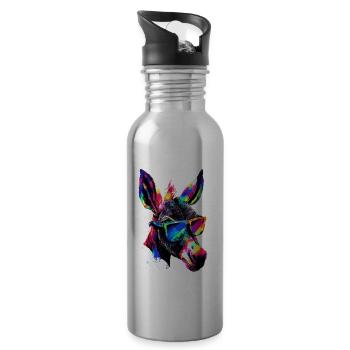 Esel in Bunt Popart Farben Hausesel Donkey Reiten - Trinkflasche mit integriertem Trinkhalm - Lightsilver - Rechts