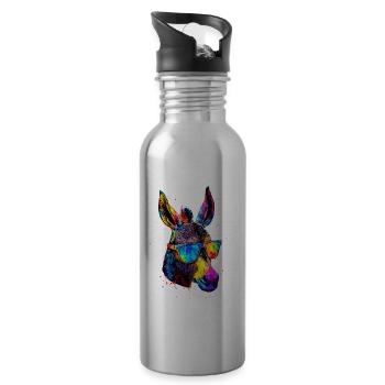 Esel in Bunt Popart Farben Hausesel Donkey Reiten - Trinkflasche mit integriertem Trinkhalm - Lightsilver - Rechts
