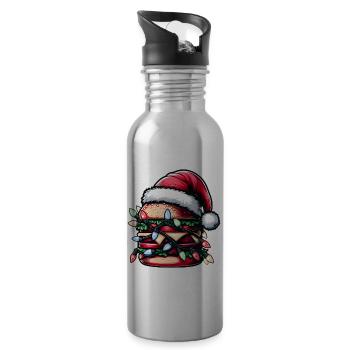Burger Hamburger Weihnachtsmütze Xmas - Trinkflasche mit integriertem Trinkhalm - Lightsilver - Rechts