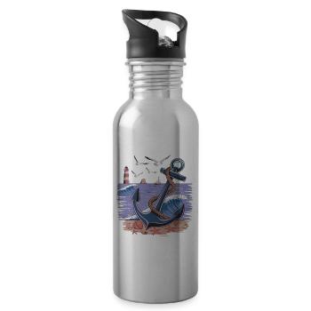 Nautischer Anker und Leuchtturm Ozean Szene - Trinkflasche mit integriertem Trinkhalm - Lightsilver - Rechts