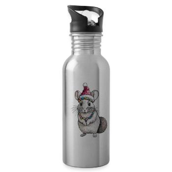 Chinchilla Santa Hat Xmas - Water bottle with straw - silver - Right