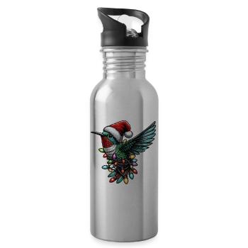 Bunte Kolibri Weihnachtsmütze Xmas - Trinkflasche mit integriertem Trinkhalm - Lightsilver - Rechts