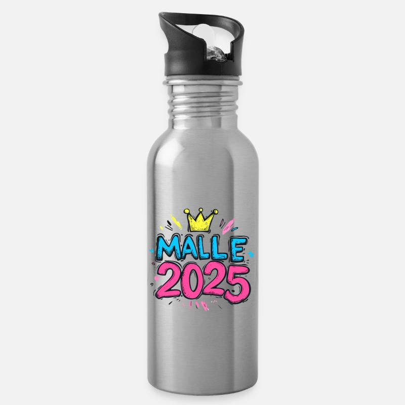 Malle 2025 Mallorca Spruch - Trinkflasche mit integriertem Trinkhalm - Lightsilver