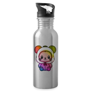 Mouse Winter Animal Colorful Comic - Water bottle with straw - silver - Right