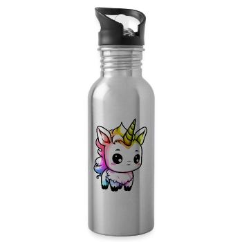 Unicorn Winter Animal Colorful Comic - Water bottle with straw - silver - Right