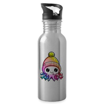 Octopus Winter Animal Colorful Comic - Water bottle with straw - silver - Right