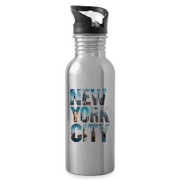 New York City Skyline - Trinkflasche mit integriertem Trinkhalm - Lightsilver - Rechts