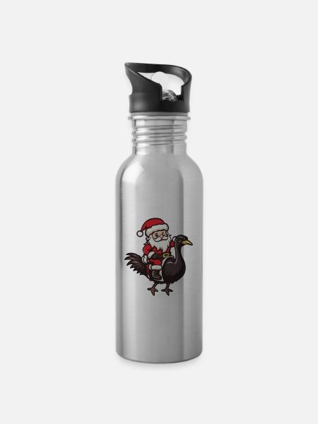 Strauß Weihnachtsmann - Trinkflasche mit integriertem Trinkhalm - Lightsilver