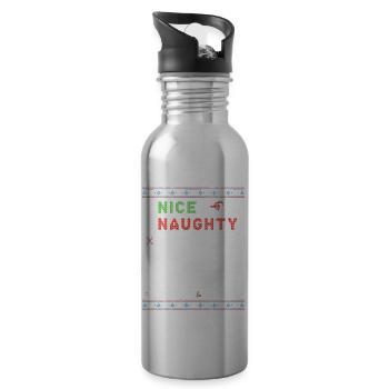 Nice Naughty – Ich war es nicht – Weihnachtshumor - Trinkflasche mit integriertem Trinkhalm - Lightsilver - Rechts