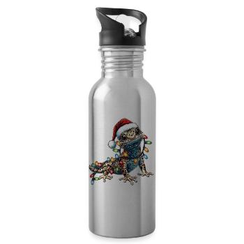 Chapeau de Noël léopard gecko lézard Noël - Gourde avec paille intégrée - argent clair - Droite