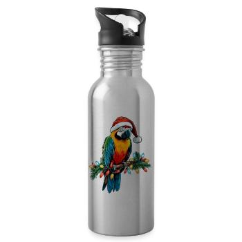 Ara Papagei Weihnachtsmütze Xmas - Trinkflasche mit integriertem Trinkhalm - Lightsilver - Rechts