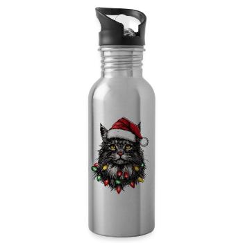 Maine Coon Katze Weihnachten Hut Xmas - Trinkflasche mit integriertem Trinkhalm - Lightsilver - Rechts
