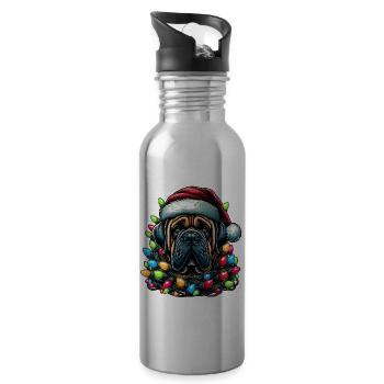 Mastiff Hund Weihnachten Hut Xmas - Trinkflasche mit integriertem Trinkhalm - Lightsilver - Rechts