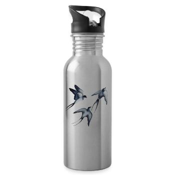 Schwalben im Flug Swallows in Flight - Trinkflasche mit integriertem Trinkhalm - Lightsilver - Rechts
