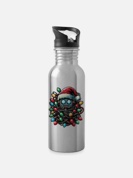 Roboter Robotertechnik Weihnachtsmütze Xmas - Trinkflasche mit integriertem Trinkhalm -