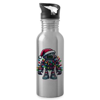 Roboter Robotertechnik Weihnachtsmütze Xmas - Trinkflasche mit integriertem Trinkhalm - Lightsilver - Rechts