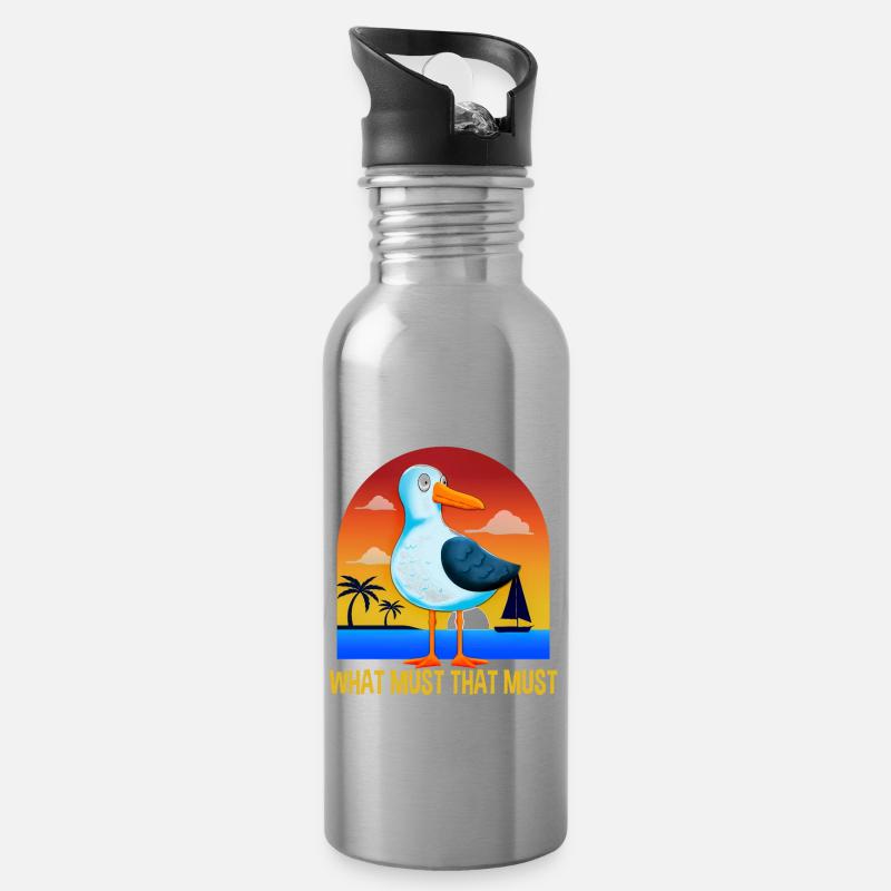 What must that must Deutsche Sprichwörter - Trinkflasche mit integriertem Trinkhalm - Lightsilver