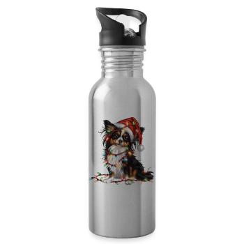 Niedlicher Papillon Hund Weihnachtsmütze Xmas - Trinkflasche mit integriertem Trinkhalm - Lightsilver - Rechts