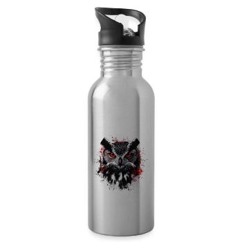 Trashpolka Eule Schwarz Rot - Trinkflasche mit integriertem Trinkhalm - Lightsilver - Rechts
