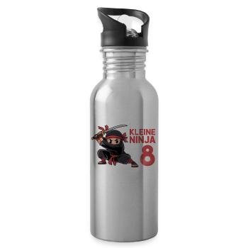 This Little Ninja Is 8 Birthday T-Shirt - Water bottle with straw - silver - Right