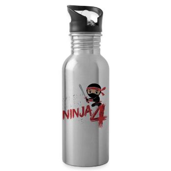 This Little Ninja Is 4 Birthday T-Shirt - Water bottle with straw - silver - Right