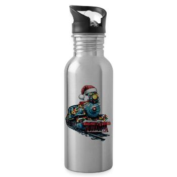Zug Eisenbahn Lokomotive Weihnachten Hut Xmas - Trinkflasche mit integriertem Trinkhalm - Lightsilver - Rechts