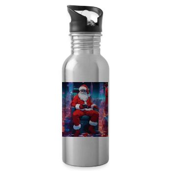 Santa ClausGift Woman, Man, Humorous T-Shirt - Water bottle with straw - silver - Right