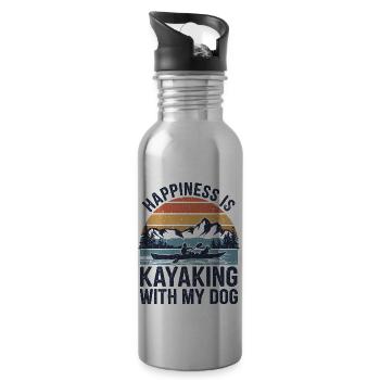Kayaking with four-legged friends - Water bottle with straw - silver - Right