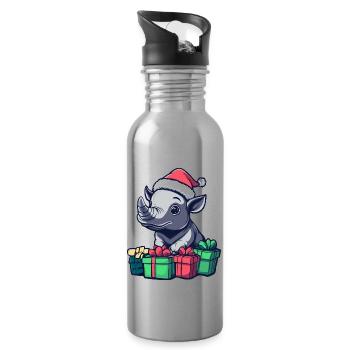 Rhino Christmas Gifts - Water bottle with straw - silver - Right