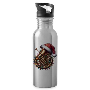 Tuba Instrument Santa Hat Xmas - Water bottle with straw - silver - Right