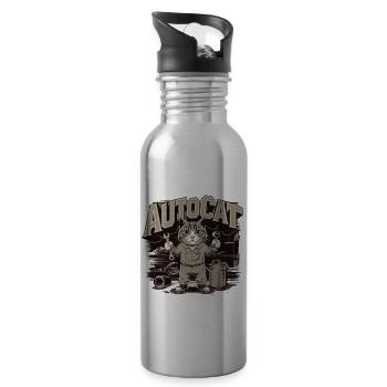 Lustige Mechaniker-Katze für Mechaniker - Trinkflasche mit integriertem Trinkhalm - Lightsilver - Rechts