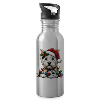 West Highland Terrier Hund Weihnachtsmütze Xmas - Trinkflasche mit integriertem Trinkhalm - Lightsilver - Rechts