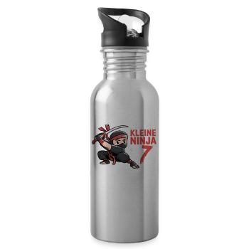 This Little Ninja Is 7 Birthday Shirt - Water bottle with straw - silver - Right