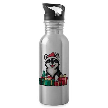 Akita Hund Weihnachten Geschenke - Trinkflasche mit integriertem Trinkhalm - Lightsilver - Rechts
