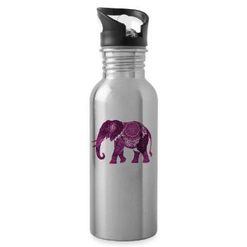 Mandala Elefant Elefanten Spiritueller Mandala - Trinkflasche mit integriertem Trinkhalm - Lightsilver - Rechts