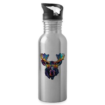 Lustiger Elch mit Sonnenbrille für einen Elch Fan - Trinkflasche mit integriertem Trinkhalm - Lightsilver - Rechts
