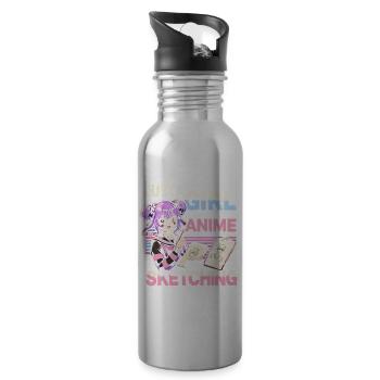 Just A Girl Who Loves Anime And Sketching, Anime - Water bottle with straw - silver - Right