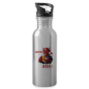 Save Water, Drink Beer - Funny Party Devil - Water bottle with straw - silver - Right