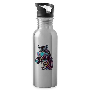 Lustiges Zebra mit Sonnenbrille für einen Zebra - Trinkflasche mit integriertem Trinkhalm - Lightsilver - Rechts