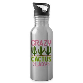 Cactus Fou, Lady Cactus, Fille, Succulente, Pfla - Gourde avec paille intégrée - argent clair - Droite