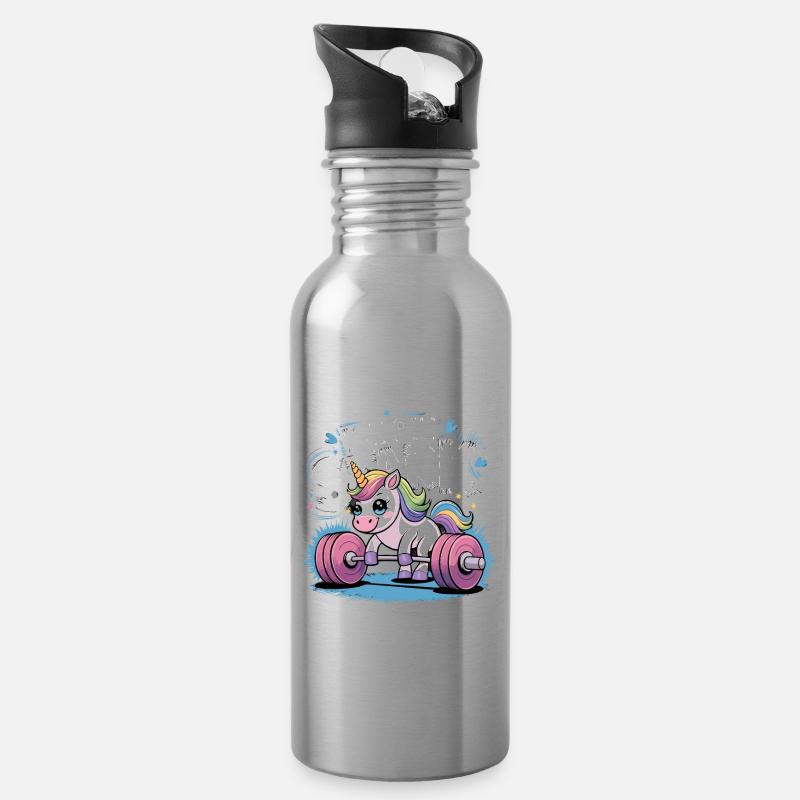 Einhorn Unicorn Ich Bin So Stark - Trinkflasche mit integriertem Trinkhalm - Lightsilver