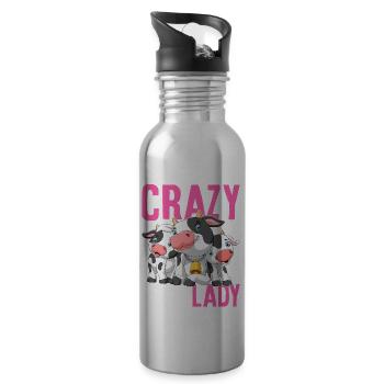 Crazy Cow Lady Drôle Bovin Génisse Fille Bäue - Gourde avec paille intégrée - argent clair - Droite