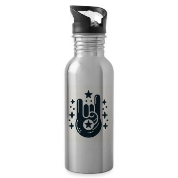 Rock On Hand Gesture with the Stars - Water bottle with straw - silver - Right