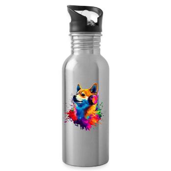 Coloré Artistique Shiba Inu Casque Chiens - Gourde avec paille intégrée - argent clair - Droite