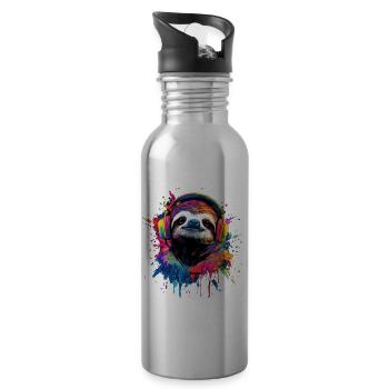 paresseux artistique coloré avec casque - Gourde avec paille intégrée - argent clair - Droite